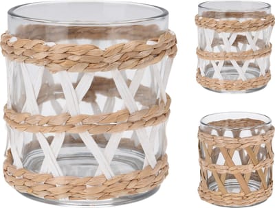 Theelichthouder Glas met Wilg - 9 x 10 cm - Wit