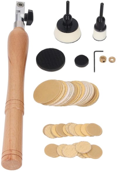 Dailygoods- Handschuurmachine met Houten Handvat - 1/2 Inch Pads - 50 Stuks Schuurschijven - Houtbewerking - Verstelbare Lagerkop - Duurzaam en Comfortabel - Komschuurmachine