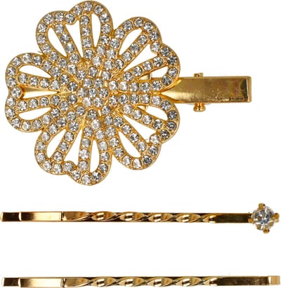 Haarsoires Haarspeld Duckklem & Schuifspeldje 5cm – Bloemvorm met Steentjes – Goud – Set van 2 - Sterke Haarclip voor Styling & Dagelijks Gebruik - Hair Clip - Decoratieve Haaraccessoire