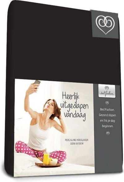 Bed-Fashion katoenen hoeslaken Zwart - 80 x 200 cm - Zwart