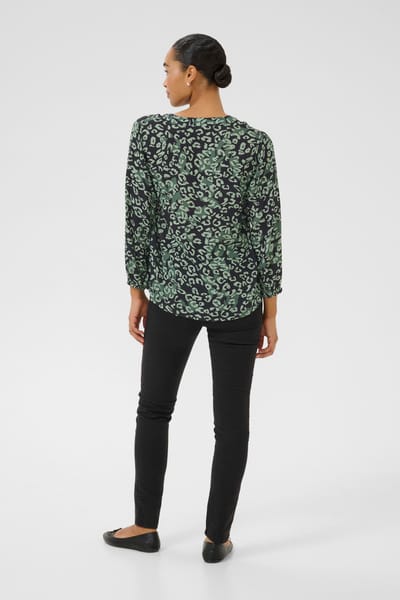 Blouse met korte mouwen Regular fit Green Leopard
