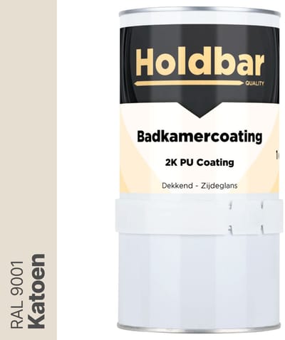 Holdbar Badkamercoating Katoen (RAL 9001) 1 kg - Badkamerverf - Tegelverf - Alle kleuren - Waterdichte Badkamer verf - Ook Toepasbaar in douchecel - Gemakkelijk te reinigen - 2 Componenten
