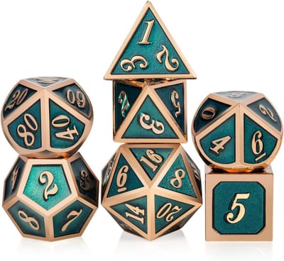 Metalen polyedrische dobbelstenen set van 7 stuks voor D&D en rollenspellen met metalen opbergdoos