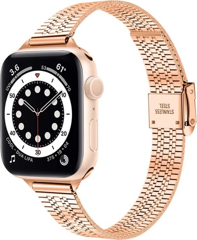By Qubix - Geschikt voor Apple Watch bandje - Stainless steel slim fit bandje - Champagne goud - Geschikt voor Apple Watch 44mm / 45mm / 46mm / 49mm (Ultra 1,2 en 3) - Smartwatch bandje