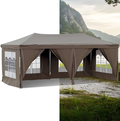 Partytent opvouwbaar - Paviljoen - 3x6 - Easy up - Waterdicht - met Zijwanden - Weerbestendig - Taupe