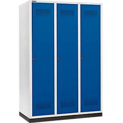 Schäfer Shop Genius Kledinglocker met fitting, 3 compartimenten, 400 mm compartimentbreedte, veiligheidsdraaigrendelslot, lichtgrijs/gentiaanblauw