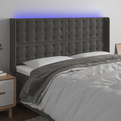 vidaXL - Hoofdbord - LED - 183x16x118/128 - cm - fluweel - donkergrijs