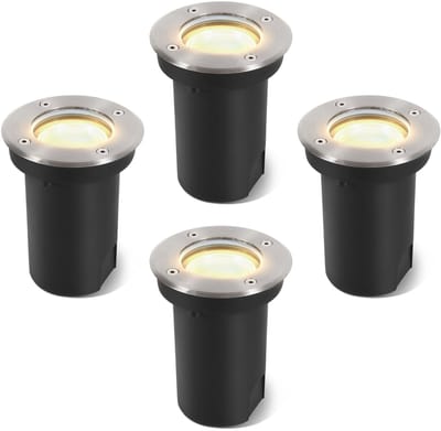 4 Stuks Grondspots LED Draaibaar voor buiten - IP67 Waterdicht - 3 Watt Warm wit - Tuinspots en inbouwspots buiten voor in de grond - zilveren behuizing