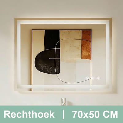 Auralum® Badkamerspiegel - Badkamerspiegel met verlichting - Wandspiegel - 3 LED standen - Dimbaar - Anti-Condens - 3000K/4500K/6500K - 70x50cm
