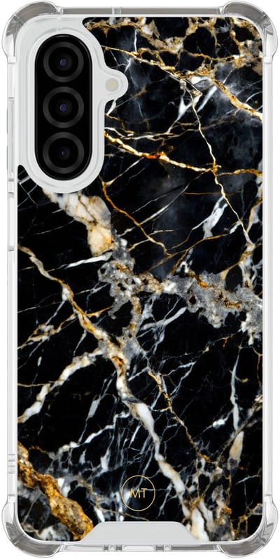 Hoesje (shockproof) geschikt voor Samsung Galaxy A26 - Black marble elegance - Extra sterke case - TPU/polycarbonaat - Marmer - Zwart, Transparant