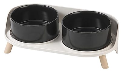 Verhoogde hondenvoerbak - Dubbele voerbak - Comfortabel eten - Spatwaterdichte bescherming - 850 ml per kom - Wit