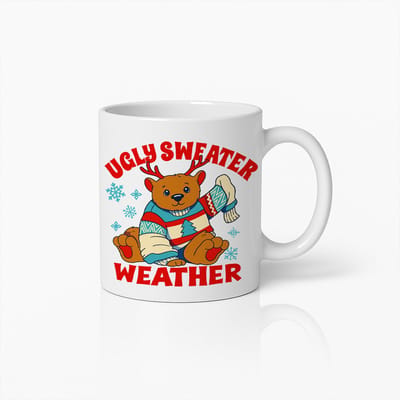 Ugly Sweater Weather Mok 330ml – Schattige Kerstbeer Koffiebeker – Grappig Feestdagen Cadeau voor Winterliefhebbers & Gezellige Ochtenden