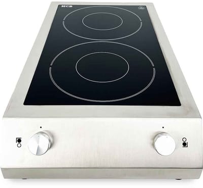 HCB® - Professionele Horeca Inductie kookplaat - 2 pitten - 7 kW - 400V - Elektrische RVS / INOX kookplaat - 70.1x40.7x14.3 cm (DxBxH) - 16 kg - 9209
