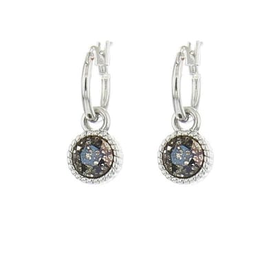 Biba Hang Oorbellen Zilver met Swarovski Steentje Black Patina