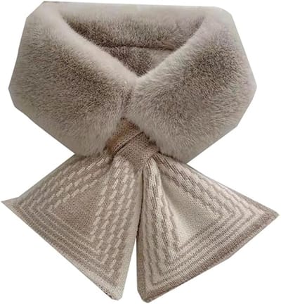 Sjaal dames - Sjaal dames winter - Dikke - Warme - Korte sjaals - Pluche kruissjaals - Neksjaals - Ultra Zacht - 75×10 cm - Melkthee kleur