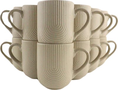 OTIX Koffiekopjes - Met Oor - Set van 12 - Koffietassen - Cappuccino Kop - Theemok - 300ML - Aardewerk - TEAK