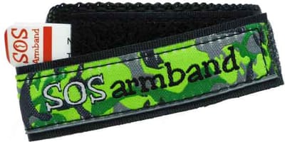 ICE SOS armband groen camouflage LARGE. Geef hem cadeau aan je vriend of vriendin, vader of moeder. Altijd belangrijke vitale gegevens bij de hand. Handig voor motorrijders. niet zichtbaar onder de motorkleding maar wel voor hulpverleners.