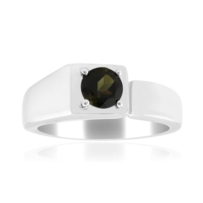 Cavill - Zilveren Ring 925 Sterling Gerhodineerd - Braziliaanse Groene Toermalijn 0,39 ct Rond Slijpsel - Elegante Prong Zetting Sieraad