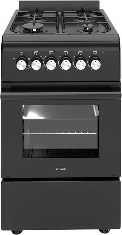 Wiggo WO-E506A(BB) - Vrijstaand - Gasfornuis met oven - 50cm breed - 52 Liter - 4 pitten - Energieklasse A - 5 jaar garantie - Zwart