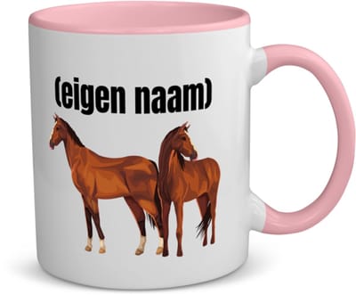 Akyol - paarden koffiemok - theemok - roze - Paarden - paardenliefhebebrs - met eigen naam - paarden spullen - gepersonaliseerd - 350 ML inhoud