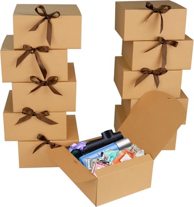 Dailygoods- Geschenkdoos Groot - 12 Stuks Kraftkarton - Bruine Cadeaudoos met Deksel - Verpakking voor Feestdagen - Persoonlijk Te Maken - Afmetingen 20 x 20 x 10 cm - Cadeaudozen