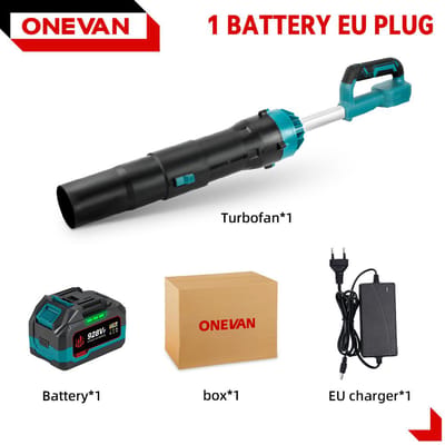ONEVAN 8000W Borstelloze Elektrische Turbo Blower Jet Fan 400M/S Snoerloze Handheld Bladblazer Stofblazen Verwijderingstool voor 21V 18V Batterij 1*928VF Battery-EU