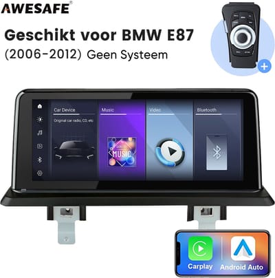Awesafe Autoradio - 10.25 Inch Multimedia Touchscreen - Geschikt voor BMW 1 Serie E81 E82 E87 E88 2006 t/m 2012 - Geen Systeem - Draadloos CarPlay & Android Auto - GPS Navigatie Bluetooth WIFI - Radio Scherm