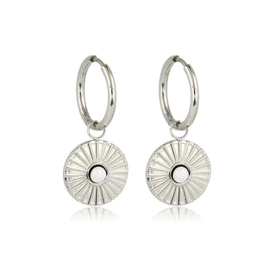 My Bendel - Zilverkleurige Oorbellen White Aventurine Zonnetje - Stralende Zilverkleurige Oorringen met Aventurine Zonnetje - met Luxe Cadeauverpakking | Sieraden Voor Dames