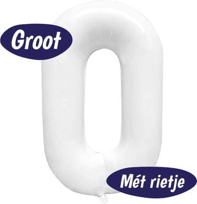 Cijfer Ballonnen - Ballon Cijfer 0 - 70cm Wit - Folie - Opblaas Cijfers - Verjaardag - 10, 20, 30, 40, 50, 60, 70, 80, 90 jaar - Versiering