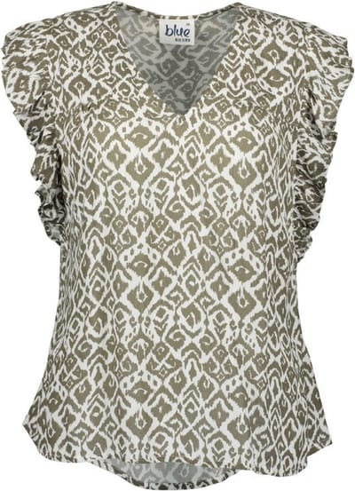 Blue Seven dames blouse - top mouwloos blouse - 180223 - kaki - v-hals - maat 36