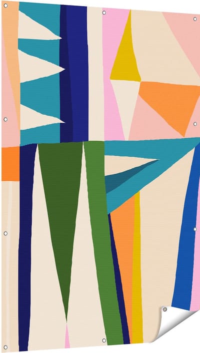 Gards Tuinposter Abstracte Kleurrijke Kunst - Driehoeken - 100x150 cm - Tuindoek - Tuindecoratie - Wanddecoratie buiten - Tuinschilderij