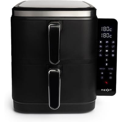 Nexxt - Double Stacked Airfryer - 11 l Inhoud - Zwart & RVS - 12 Kookprogramma's - Gestapeld Model - Ruimtebesparend & Dubbele Lade