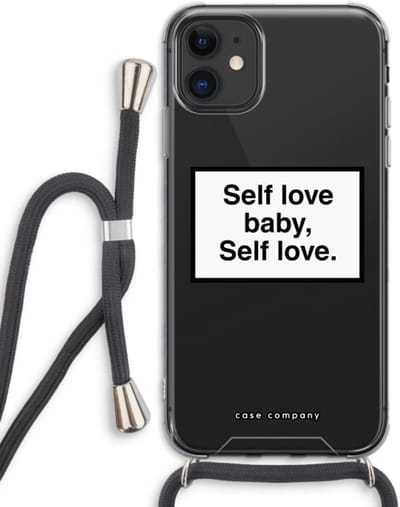 Case Company® - Hoesje met koord geschikt voor iPhone 11 hoesje met Koord - Self love - Telefoonhoesje met Zwart Koord - Bescherming aan alle Kanten en Over de Schermrand