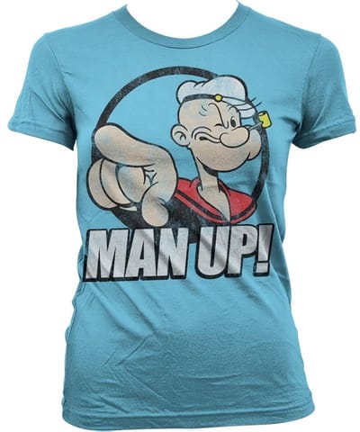 Popeye Man Up! Girly T-shirt voor dames, hemelsblauw
