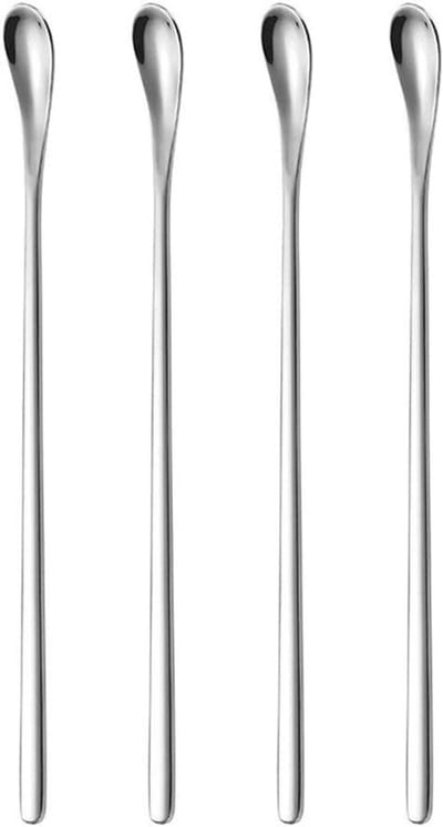 Roerlepel van roestvrij staal voor koffie en drankjes, cocktailroerstaafje, roerstaafje voor het bereiden van cocktails - Mini-zoutlepel - Herbruikbaar - Set van 4 stuks (19 cm)