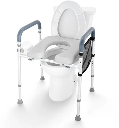 M-Goods - Verhoogde WC Verhoger met Armleuningen - In Hoogte Verstelbare Toiletstoel voor Senioren en Mindervaliden - Toiletverhoger met Zachte Zitting