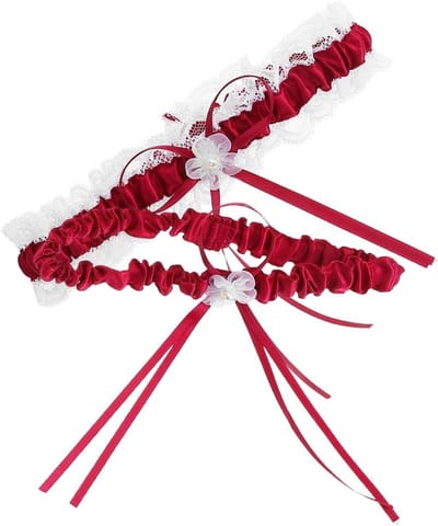 Bruiloft Kousenband - Decoratie Accessoire - Feestelijke Decoratie - Elastisch Ontwerp - 34 cm Omtrek - Wijnrood