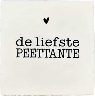 Snoes Spreuktegel – De liefste PEETTANTE – Wit met Zwart – Inclusief Plakhaakje – Handgemaakt Spaans Keramiek 10x10 cm – Cadeau Peetmoeder – Peetante Vragen