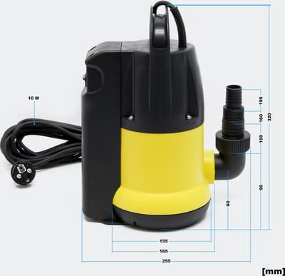 Vuilwaterpomp met 12.500l/h 750W opvoerhoogte 8,5 meter, deeltjes tot Ø 5mm; Dompelpomp, vuil waterpomp