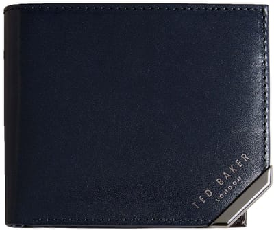 Ted Baker Leren Portemonnee Kornerr Metal Corner Bifold Coin Wallet Navy Donkerblauw
