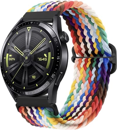 Stravo Nylon Stretch bandje 20mm - Regenboog Horlogebandje geschikt voor Samsung Galaxy Watch 7 / 6 / 5 / Pro / 4 / 3 / Active 2 - Garmin Approach / Forerunner / Venu 2 Plus / SQ / Vivomove - Polar Ignite / Unite
