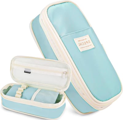 Grote Capaciteit Esthetische Pennenzak voor Meisjes en Volwassenen, Perfect voor School en Kantoor, Blauw en Schattig