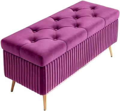 Paarse fluwelen Ottomaanse opbergbank voor slaapkamer en entree, veelzijdige kruk voor schoenwissel en woonkamerdecoratie, 80 x 40 x 45 cm