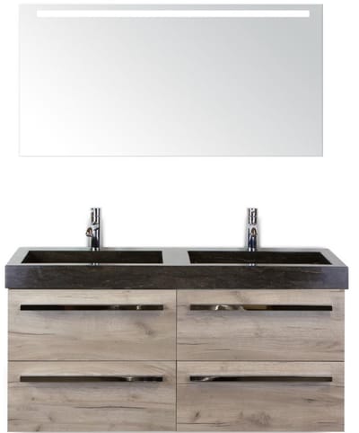 Seville Badmeubelset 120 cm - 4 Laden Craft Oak - Wastafel Lucca Dubbel met Sence Spiegel