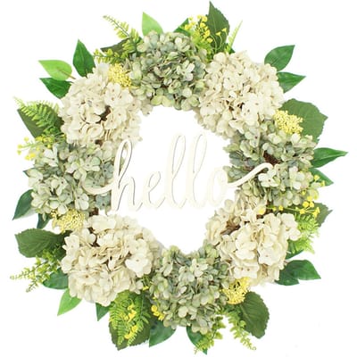 Couronne de Simulation Décoration de Porte Couronne d'Hortensias Vintage Suspension Murale Couronne de Bienvenue