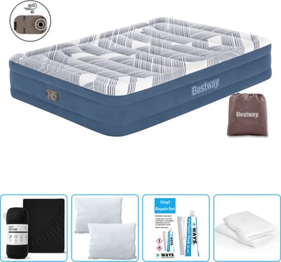 Bestway luchtbed - 2-Persoons - 152 x 203 x 36 cm - Blauw - Inclusief pomp - Hoeslaken - Kussen - Kussenbeschermer en Reparatieset