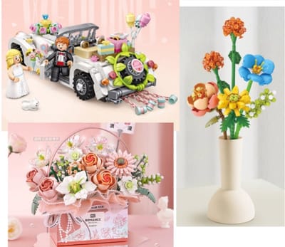 "LOZ 1119 & 1951 & 4601 - 3 in 1 Bundel - Bundle - Happy Valentine - Wedding Car & Flower Gift Box (With Button Cell) & Eternal Rose Sunflower