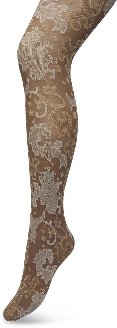 Bonnie Doon Grafische Panty 60 Denier Bruin Dames maat S/M - Grafische Print - Gladde Naden - Maximaal Draagcomfort - Ornament Tights - Chique Panty - Feestelijk - Donker Bruin - Donkerbruin - Bracken - BP221909.158