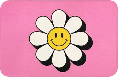 Badmat 60x40 cm - Antislip - Smiley - Bloem - Roze - Badmatten voor badkamer - Badkamermat - Douchemat - Badkamer mat