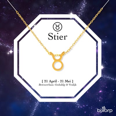 Bixorp Stars Sterrenbeeld Ketting Stier / Taurus - Stainless Steel met Goud Verguld - 45cm Ketting met Zodiac Hanger - Inclusief Cadeau Verpakking